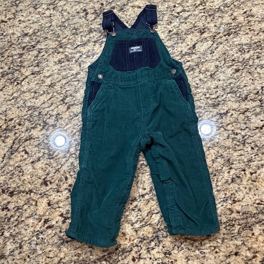 OshKosh Bgosh Boy 24M Green Navy Corduroy Vestbak Overalls v